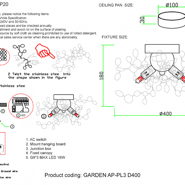 Светильник Crystal Lux GARDEN AP-PL3 D400 CHROME